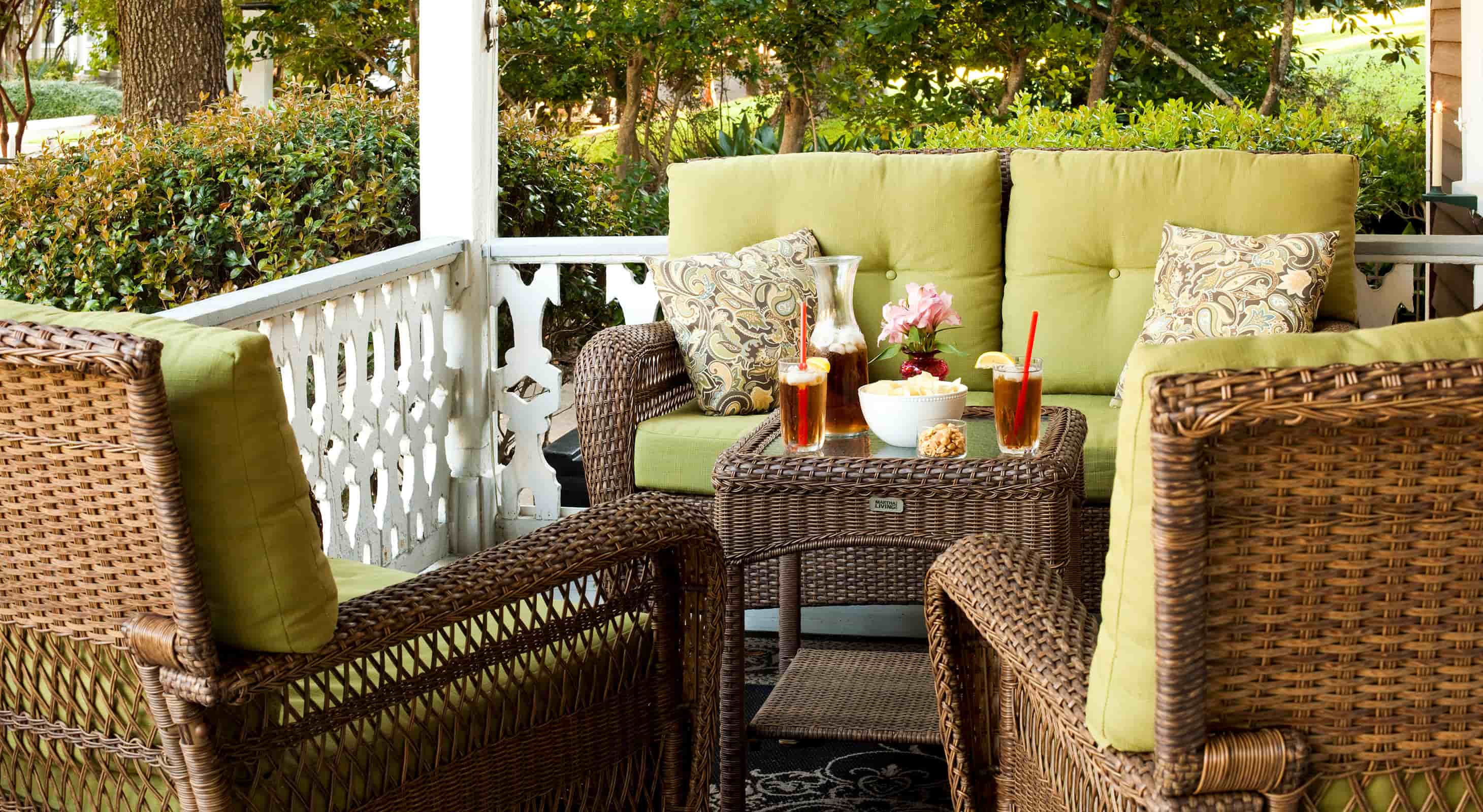 sitting area on the front porch on a sunny day
