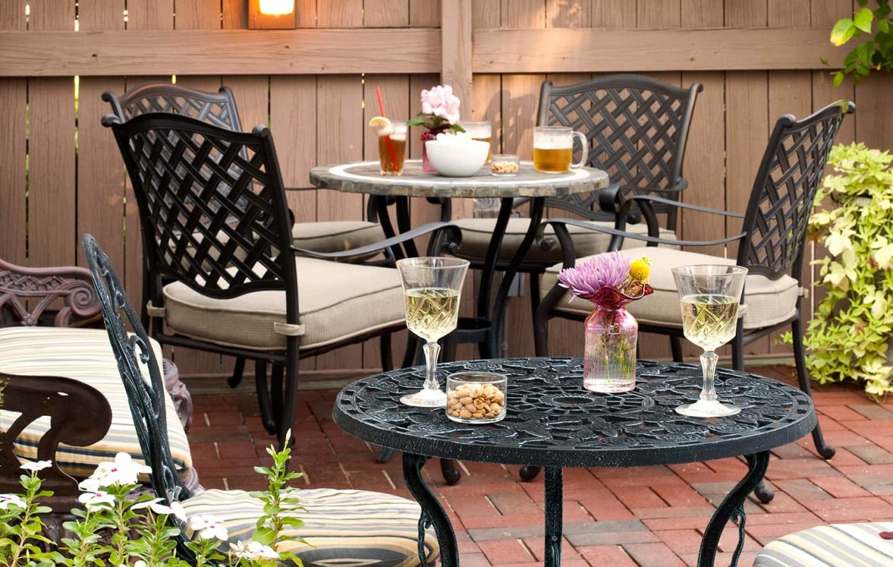 patio tables with drinks